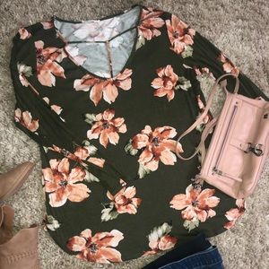 A•Gain green floral long sleeve top 3x